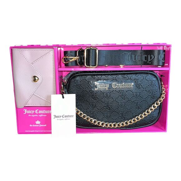 Juicy Couture Handbags - Juicy Couture Free Love Licorice Slim Camera Bag & Dusty Pink Envelope Set NEW
